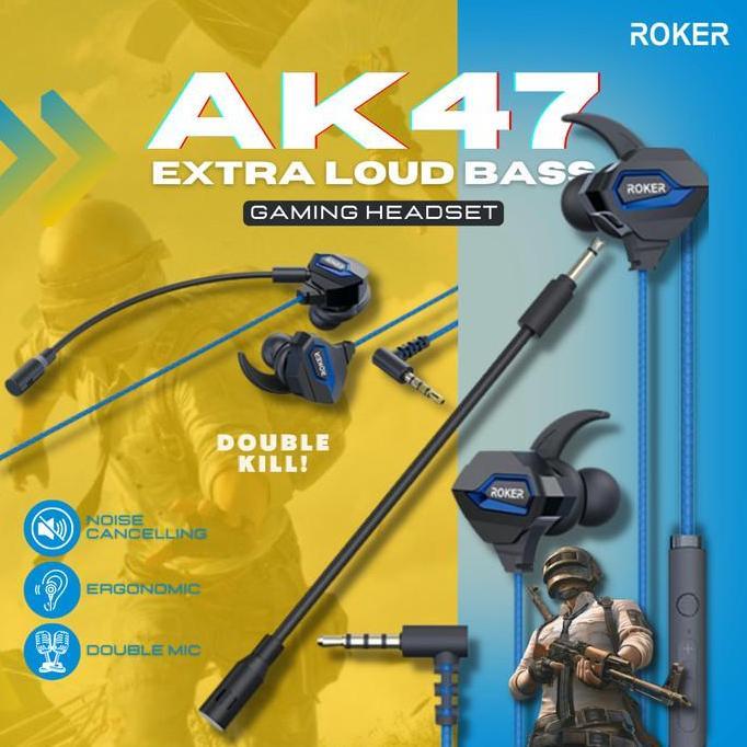 Earphone / Headset Roker Gaming Ak47 Suara Extra Loud Bass Handsfree