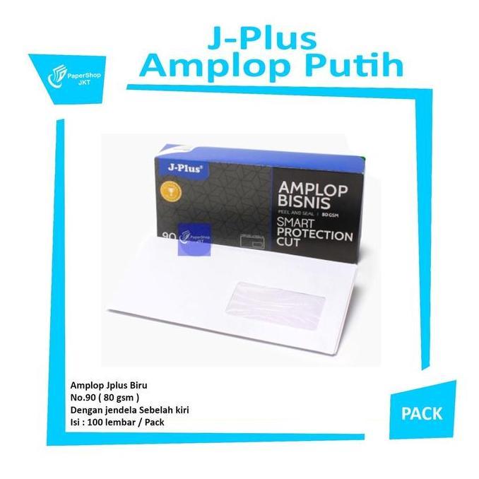 JPLUS - Amplop Putih Jendela Kiri - Amplop Window No.90 Biru - Pack