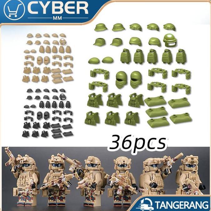 VURYOH Mainan Brick Militer Assesoris Set Lengkap 36PCS Military Sandbag Helm Rompi Swat Army Minifi