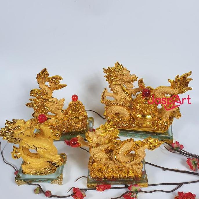 TERLARIS PATUNG IMLEK SHIO NAGA 2024  UANG EMAS GOLD RESIN KACA PATUNG NAGA PAJANGAN IMLEK