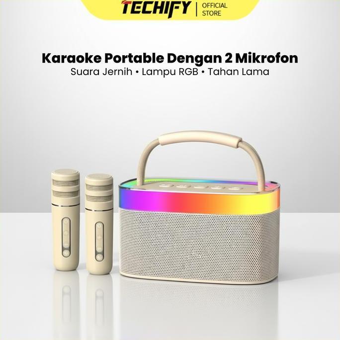 YOTUDO Speaker Karaoke 2 Mikrofon Speaker Bluetooth Mini Portabel dengan Efek Pengubah Suara dan Lam