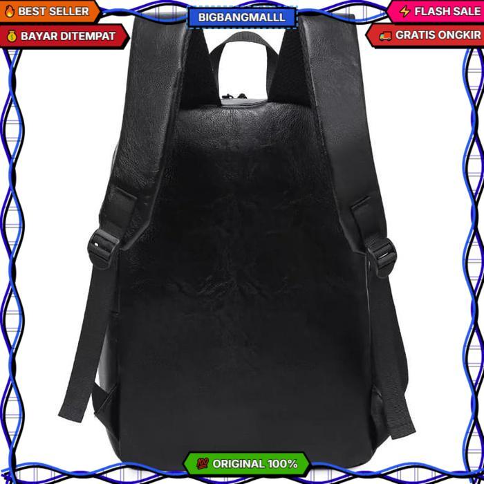 Tas Ransel Kulit Laptop Backpack Waterproof Distro Bagpack Gendong Pria Wanita Sekolah Bahan Pu Leat
