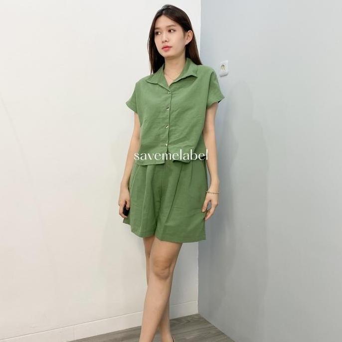 Liona Set Setelan Wanita Linen Celana Pendek Super Comfy Pinggang Karet Size Standar & Jumbo