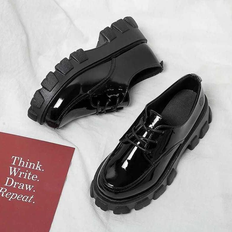 Hemat Biang93 Store Sepatu Wanita Docmart Oxford Derby Boots Hak Platform Loafers Premium Terlaris K
