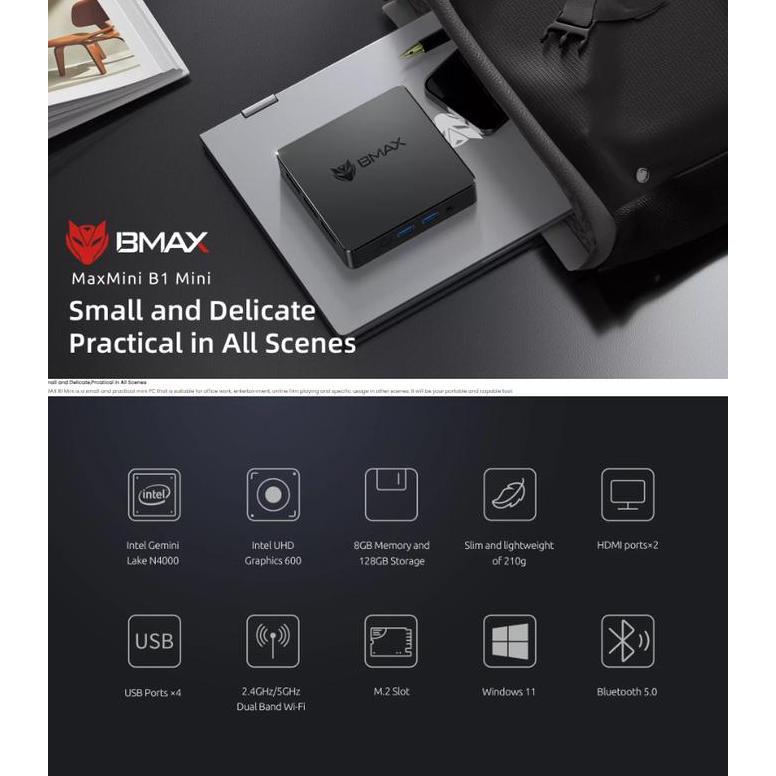 BMAX B1 PRO Mini 8/128GB Mini PC Intel N4000 WiFi Dual HDMI Windows 11 Pro