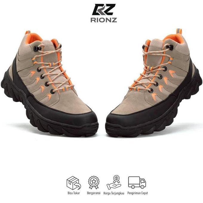 Rionz Sagara Sepatu Boots Pria Hiking Gunung Tracking Outdoor Touring Grey Cream Black
