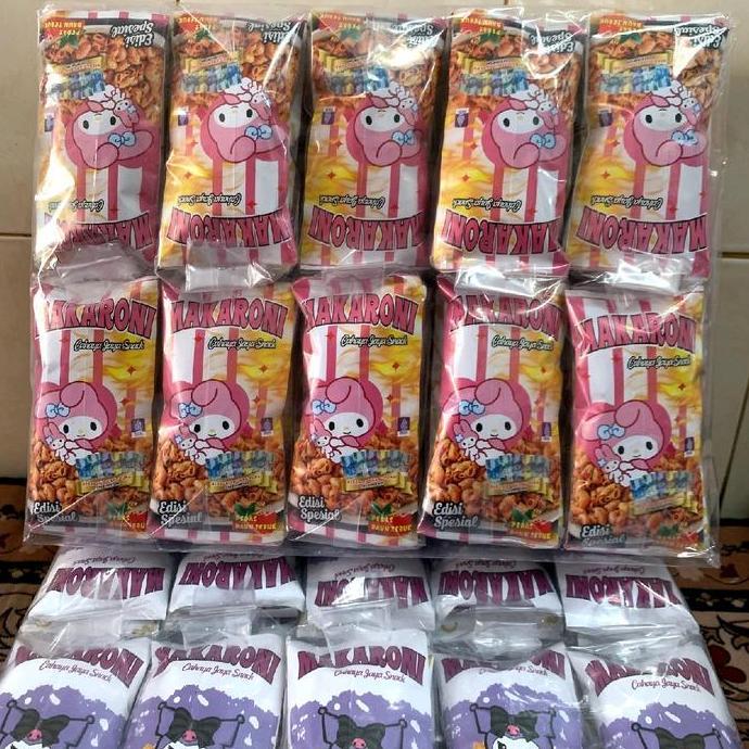 Makaroni @100 pcs - Snack makaroni rasa Original dan Pedas Daun Jeruk - Kemasan Karakter Food Makana