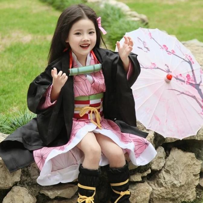 Kostum Kimetsu No Yaiba Anak Costume Kids Cosplay Nezuko Kimetsu No Yaiba Haori Nezuko Costume
