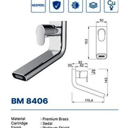 BASIN MIXER DEKKSON BM 8406 CP Keran Air Wastafel Kuningan Tembok Mix Dingin Panas Dekson BM 8406 Fa