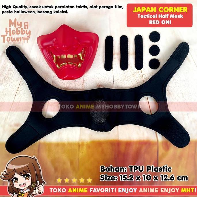 Topeng Anime Jepang Noh Kabuki Hannya Merah Oni Demon Mask Half Face