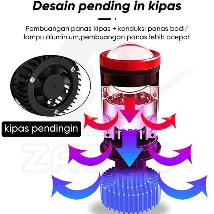 Zacro Y7D Lampu Led Mobil Dan Motor H4 Mini Projector Projie Super Bright 50 Watt Dilengkapi Kipas /