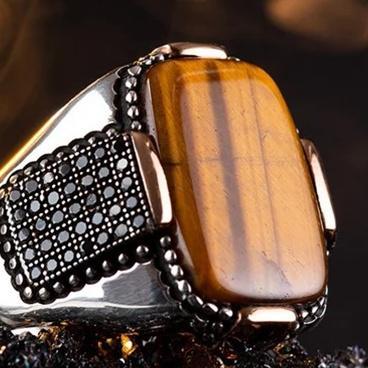 Cincin Jari Kristal Zirkon Hitam Mata Harimau Baja Titanium Emas Mawar Perak Antik Aksesori Fashion 