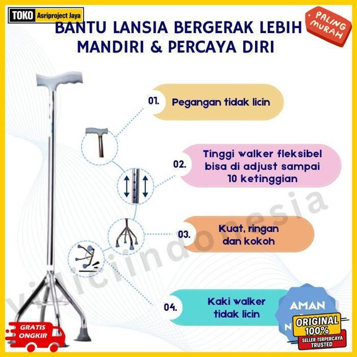 Terlaris Tongkat Jalan Stainless Kaki 3/Tongkat Jalan Orang Tua/Tongkat Jalan
