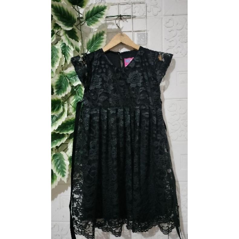 STOK TERBATAS Dress brukat anak, gaun anak warna hitam