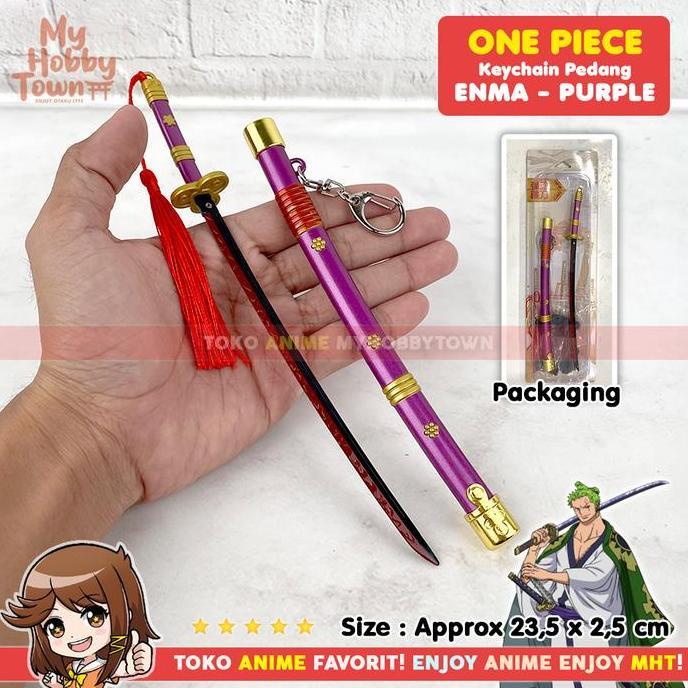 Gantungan Kunci Keychain One Piece Pedang Roronoa Zoro Enma Purple Ungu