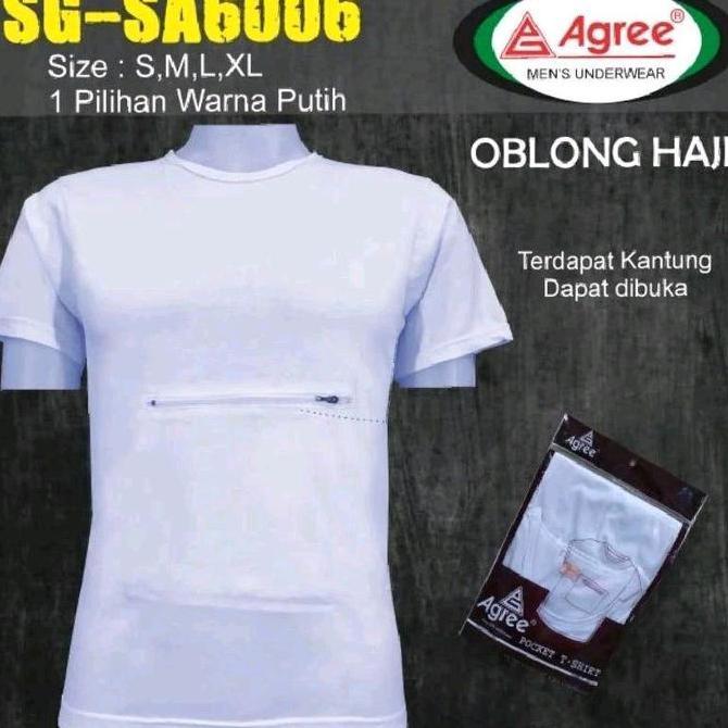 DS102 - Kaos Oblong Haji Umroh Kantong Depan Resleting Dewasa Pria Putih Baju Pendek Distro