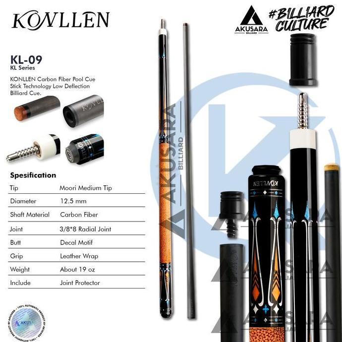 Konllen KL-09F 12.5mm Carbon Fiber Cue Stick Billiard - Soft Case terlaris