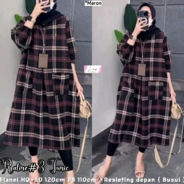 NEW Long tunik Wanita muslim motif kotak-Kotak lembut