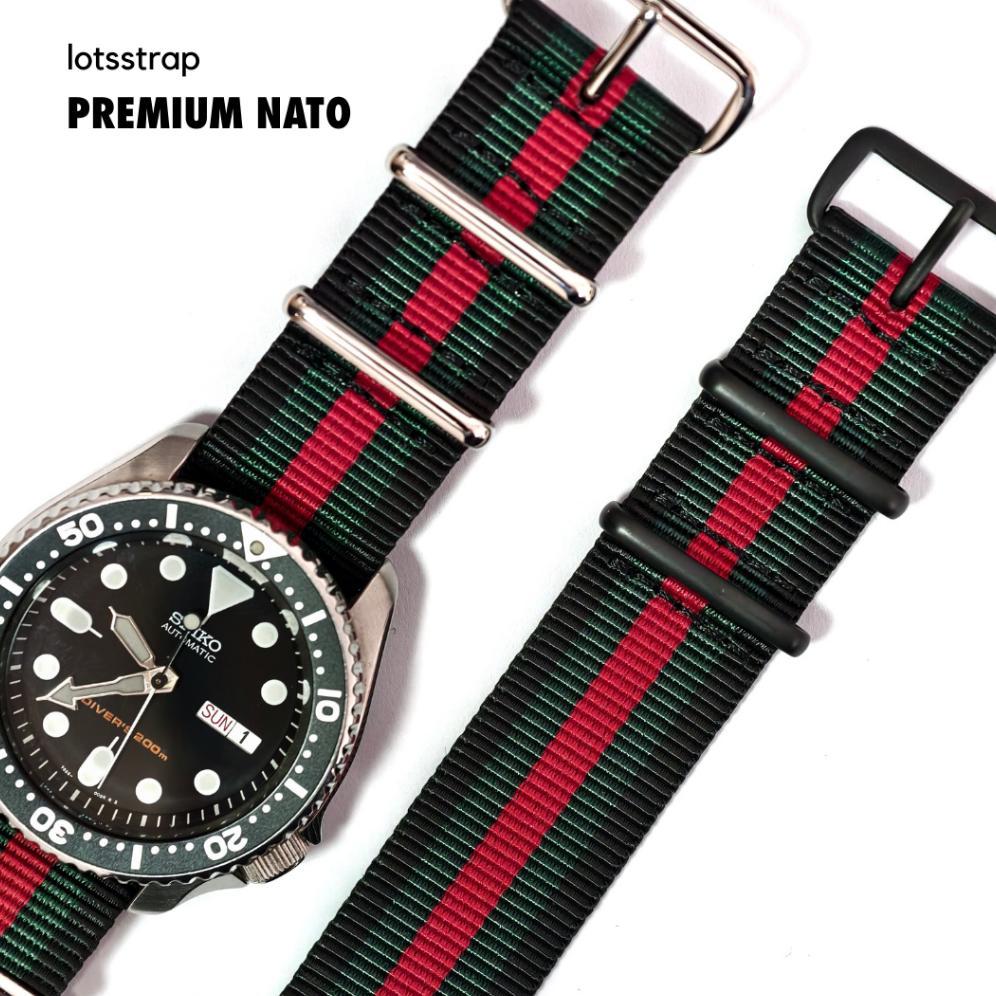 Tali Jam Tangan Strap Jam Premium Nato Strap Black Green Red - PN77 aksesoris jam