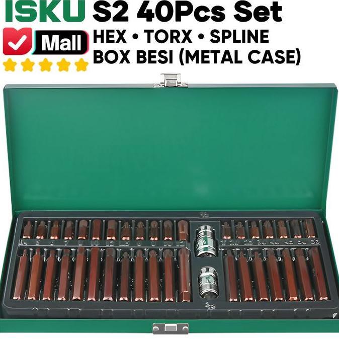 ISKU KUNCI L BINTANG SET 40 PCS MATA OBENG SOK BIT SOCKET HEX TORX SPLINE 6 12 BAUT MESIN MOTOR MOBI