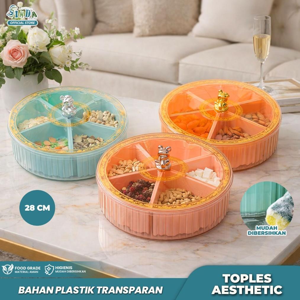 Toples Makanan Bulat dengan 5 Sekat Besar Penyimpanan Camilan Snack untuk Ruang Tamu dan Keluarga Sa