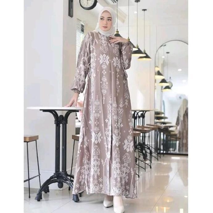 PALING MURAH Gamis Silk Maxmara Motif Nagita Gamis Lebaran Terbaru Menyusui Dress Wanita Muslim PALI