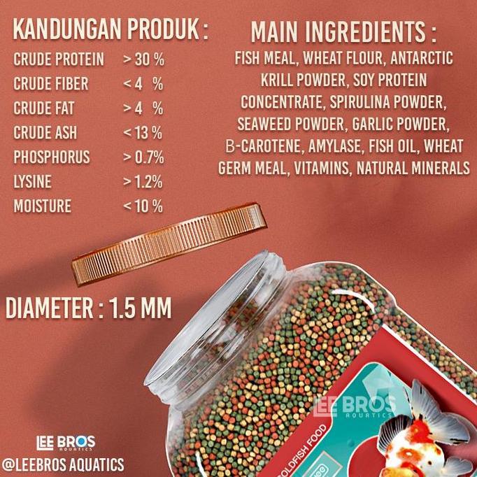 Duniaikanqita- Pakan Ikan Koki / Pelet Ikan Koki 1.5 Mm Spirulina + Growth
