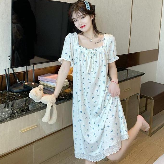 [ Racun Lingerie ] Dress Maxi Daster Baju Tidur Wanita Piyama Wanita Dewasa Lengan Pendek Motif Mini