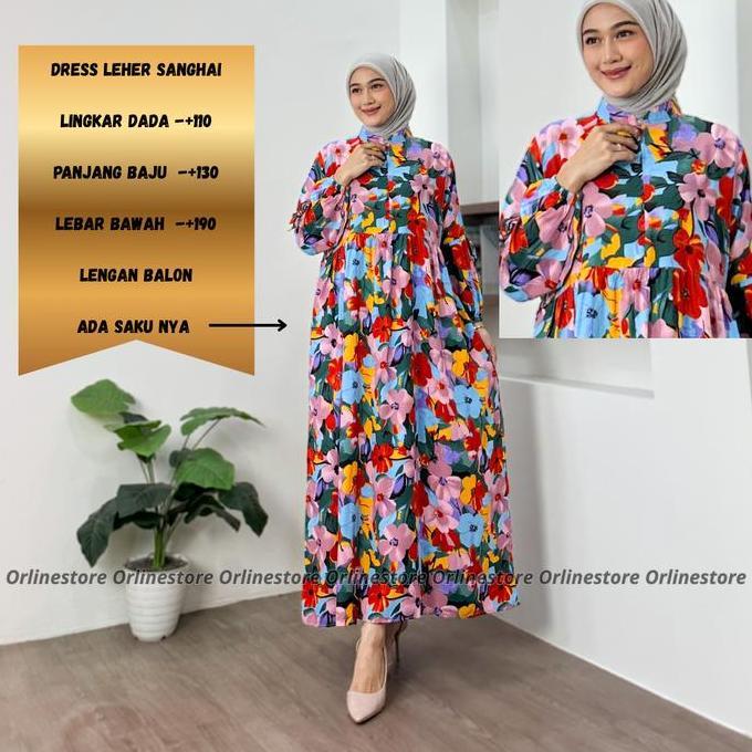 LIMITED EDITION  Orlinestore Midi Dress Kain Rayon Viscose Premium Gamis Muslim Panjang Rempel Wanit