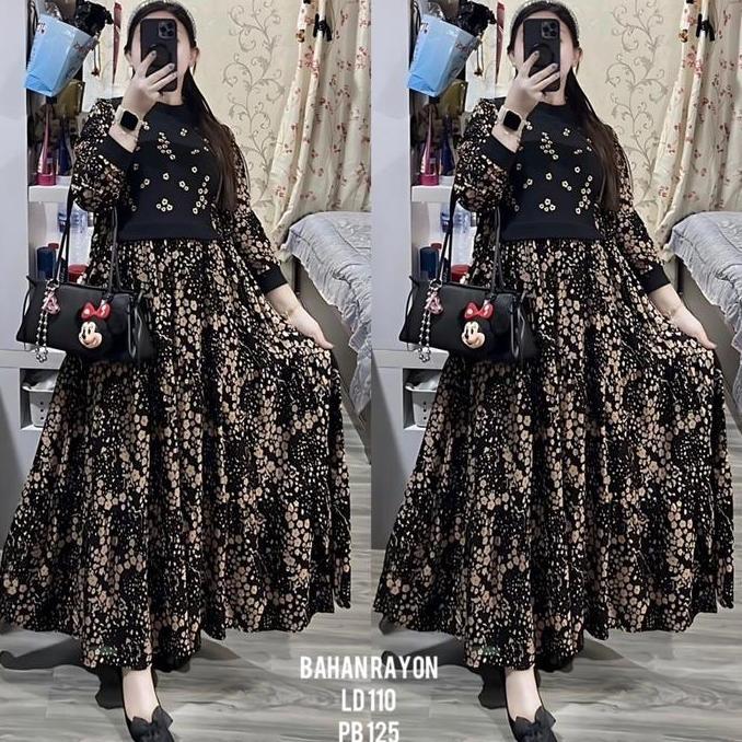 PREMIUM dress Aulia rayon kombibasi knite PREMIUM