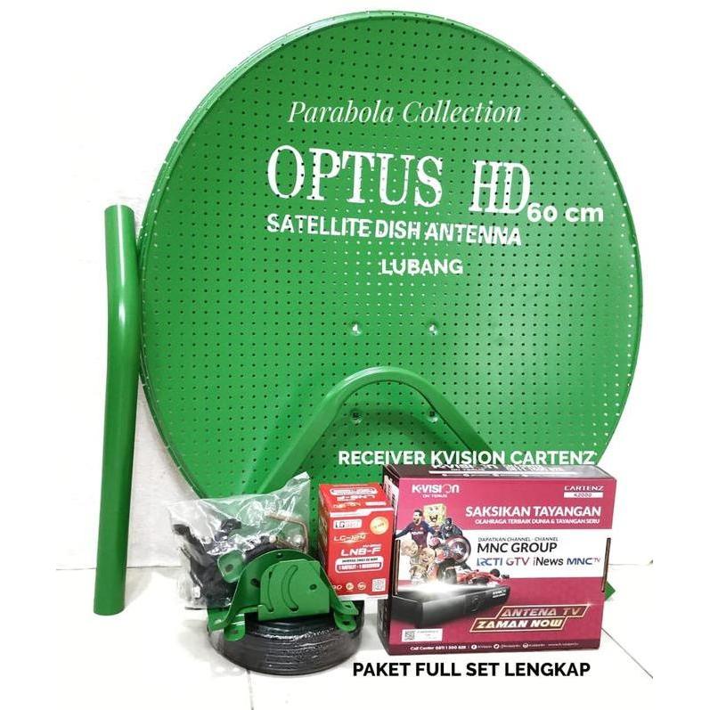 TERLARIS PARABOLA MINI OPTUS HIJAU 60 CM FULL SET TERMASUK 1 PCS RECEIVER CARTENZ K2 KABEL TV