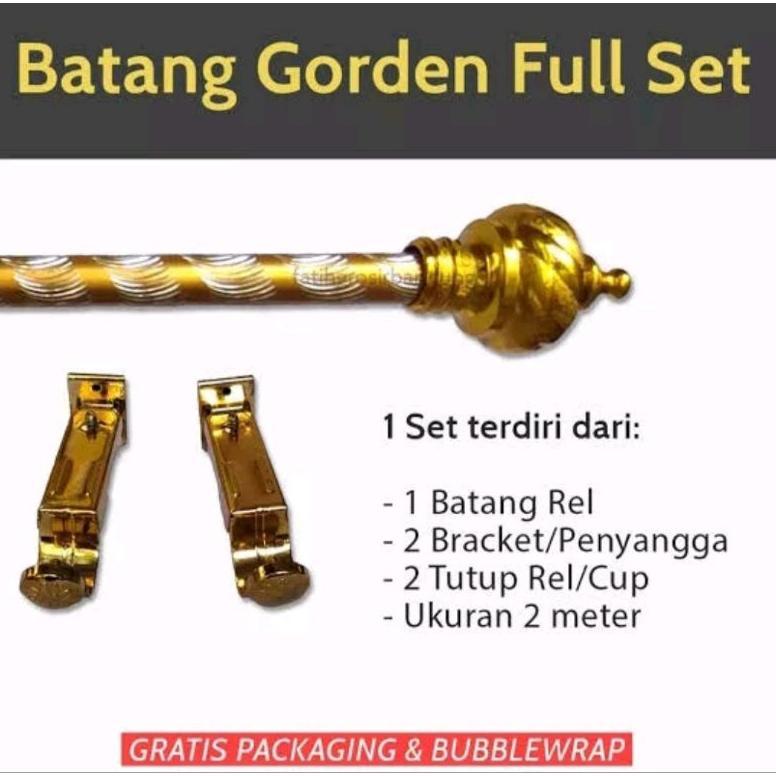 Rell Rolet Batang Gorden 2 Meter, 1,5 Meter dan 1 Meter Full Set Rel Hordeng/ Tiang Tongkat Rollet T