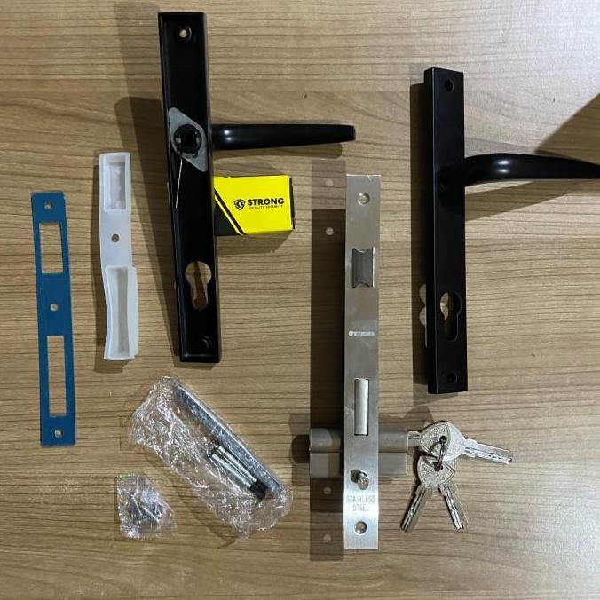 Set Kunci Pintu Aluminium 9055 Handle + Mortise + Silinder Kunci