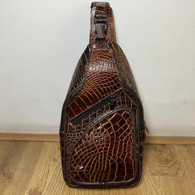 Tas Selempang Minimalis Tas Selempang Pria Kulit Asli Pinggang Crocodile 3 Slot Berseleting