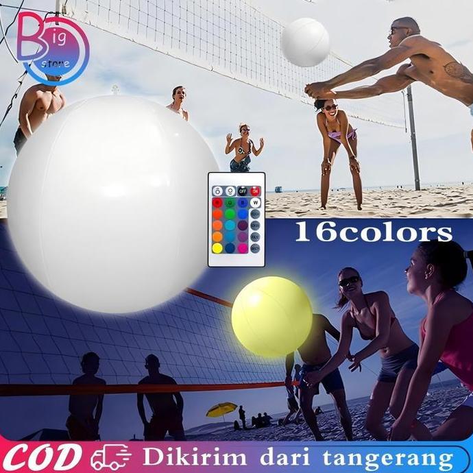 BOWTEKH Bola Pantai LED 16warna Beach Ball 40cm Bola Pantai Besar Bola Pantai Tiup Untuk Kolam Renan