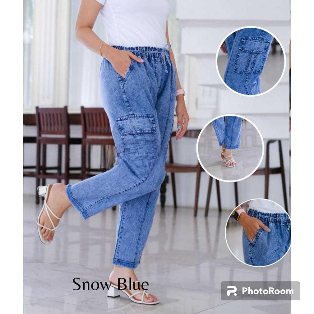 Banting Harga Celana Baggy Pants Jeans Cargo Snow Biru Rawis Standar Dan Jumbo