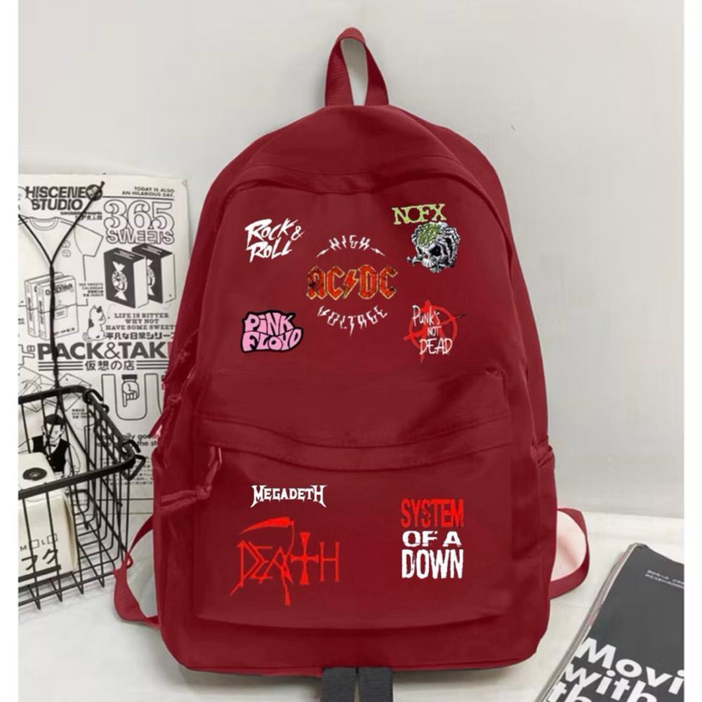 NEW Tas ransel Distro Pria Cowok Keren Motif Band Metal Kasual Ransel Terkini Fashion Anak Sekolah S