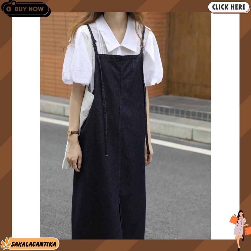 Overall Rok Jeans Panjang Modern Wanita Rok Denim Big Size Rok Fashion Cewek Overall Maxi Dress Jean