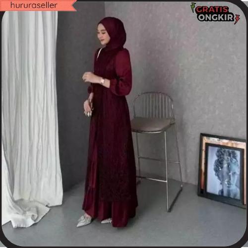 Olivia Dress Gamis Brokat Kondangan Terbaru Bahan Velvet Mix Brukat Tille Akar Gamis Pesta Mewah No 