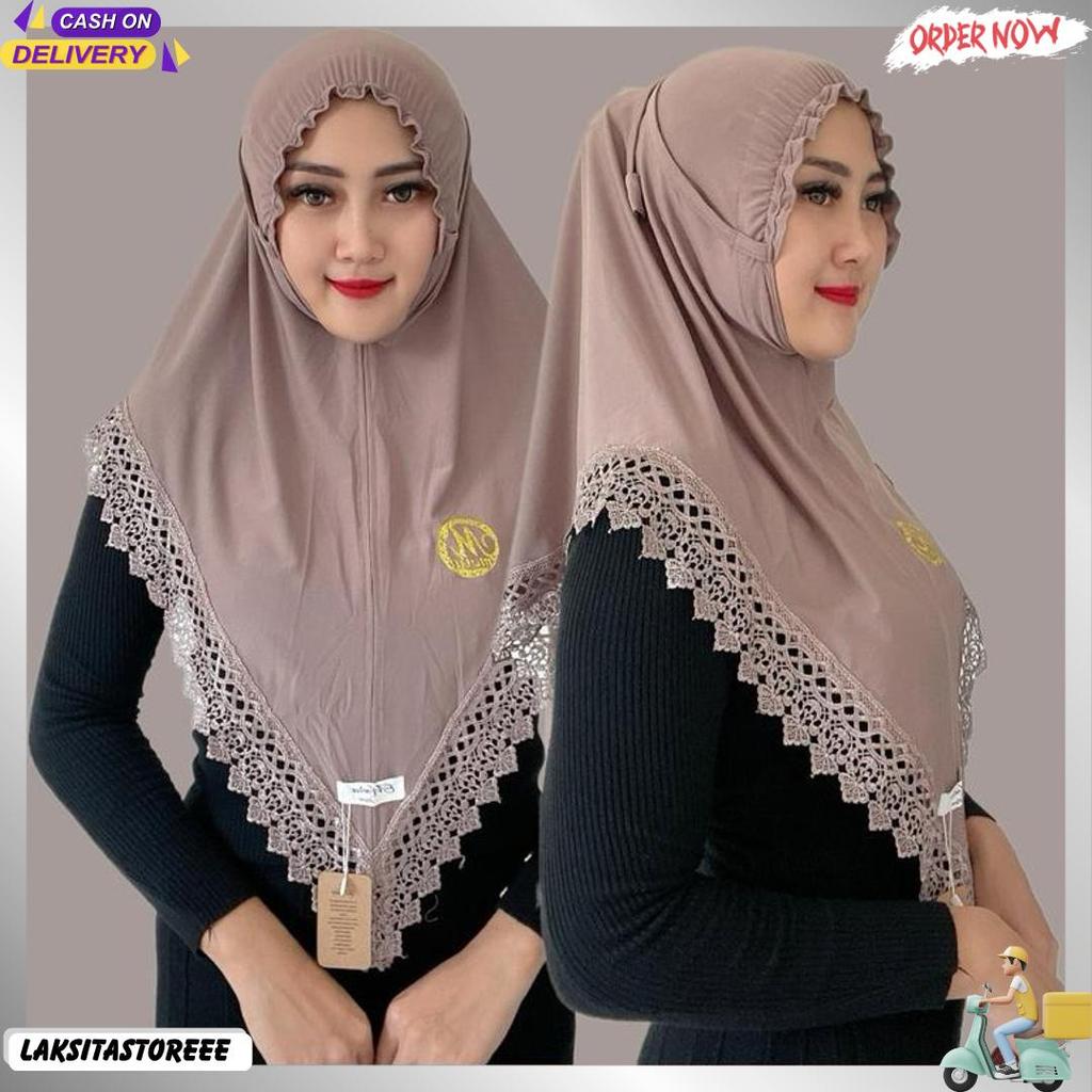 Indah Store - Hijab Instan Bergo Kerut Tali Lonceng Renda Senada Nabila By Moira Harga Ekonomis