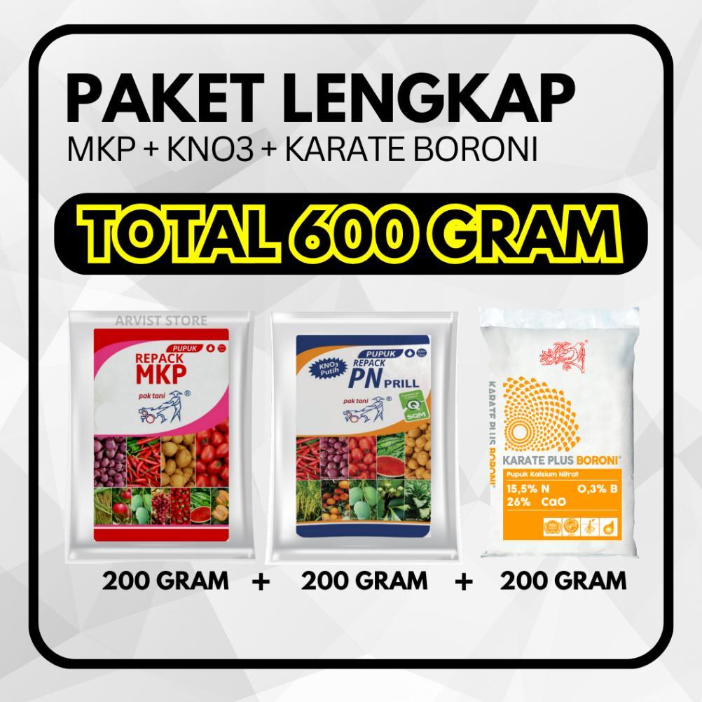 Ready Paket Pupuk MKP + KNO 3 PUTIH + KARATE BORONI + NPK 16/Mutiara Grower Pak Tani Total 600 Gram