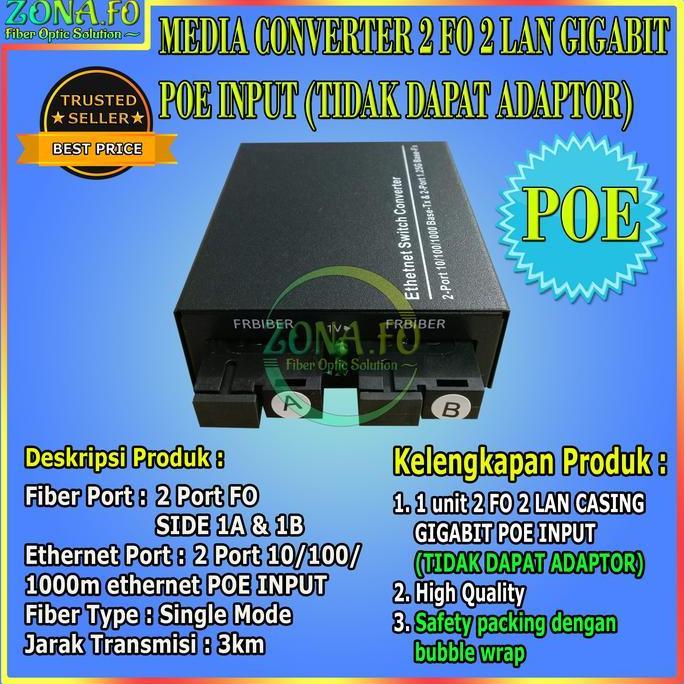 TERLARIS MEDIA CONVERTER 2 FO 2 LAN GABIT POE SWITCH FIBER OPTIC HTB 2 SC NEW