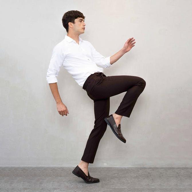 Trousers- Houseofcuff Celana Bahan Kerja Pria Formal Slim Fit Coklat Trouser