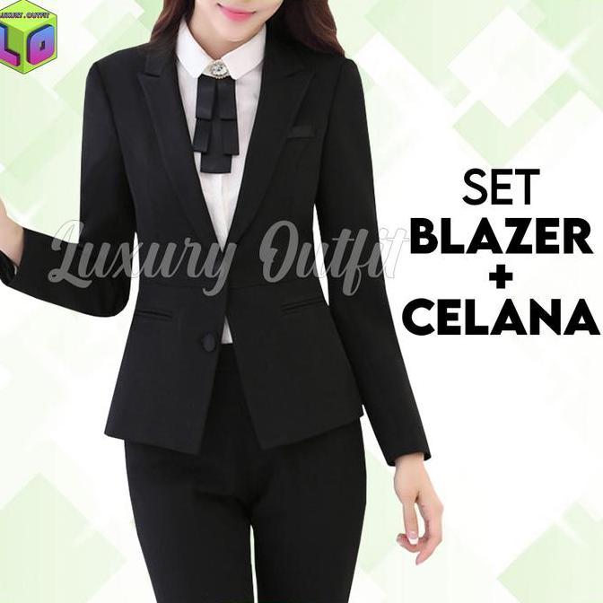 PREMIUM One Set Wanita Kekinian, Blazer Hitam, Setelan BlezerSet,1 SET BLAZER & CELANA Formal, MODEL