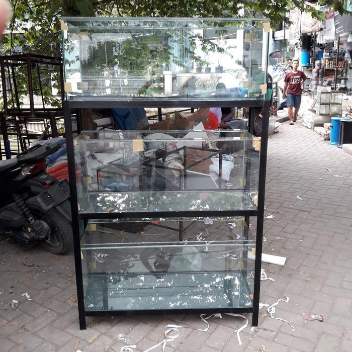 PAKET AQUARIUM 100X40X40 KACA FULL 5 MILI .3 SET +RAK BESI SIKU