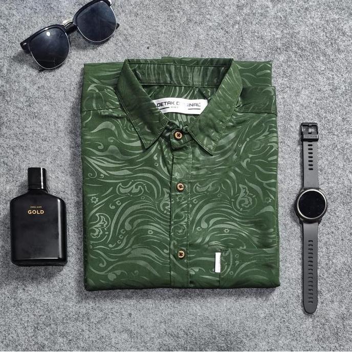 Kemeja Embos Sultan Lengan Pendek Pria Emerald Green Yakuza Casual Slimfit Terbaru 
