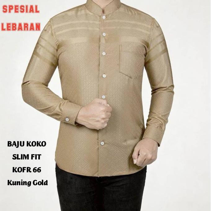 Clothes- Baju Koko Muslim Pria Kemeja Koko Pria Slim Fit Lengan Panjang Fortun Remo Kofr 66 Gold Glo