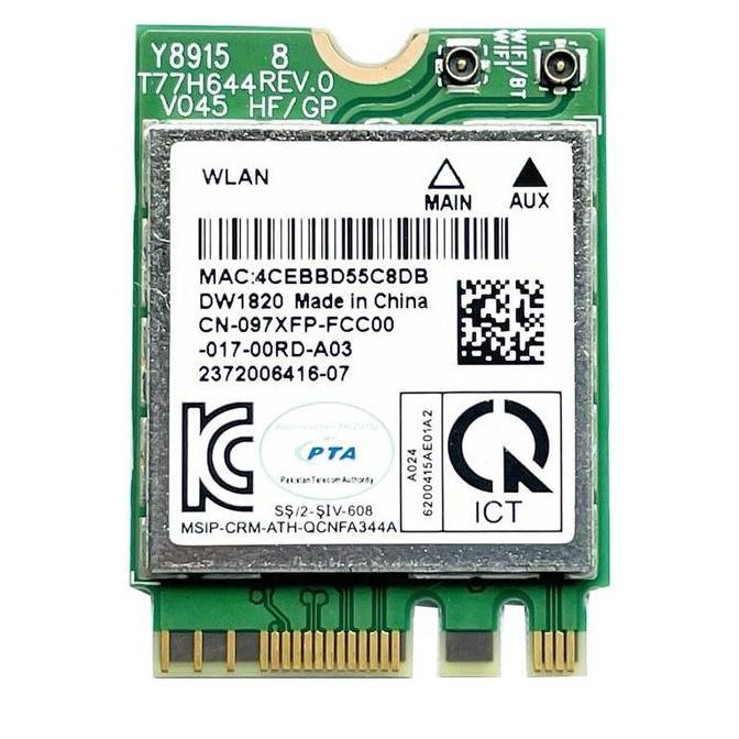 TERLARIS WIFI 5 AC CARD QUALCOMM ATHEROS DW1820 QCNFA344A BLUETOOTH 4.1 DUAL BAND WLAN WIRELESS NGFF