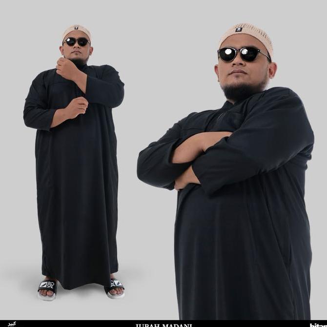 Baju Gamis Jubah Pria Big size 4XL 5XL 6XL Jumbo Jubah Madani - Hitam