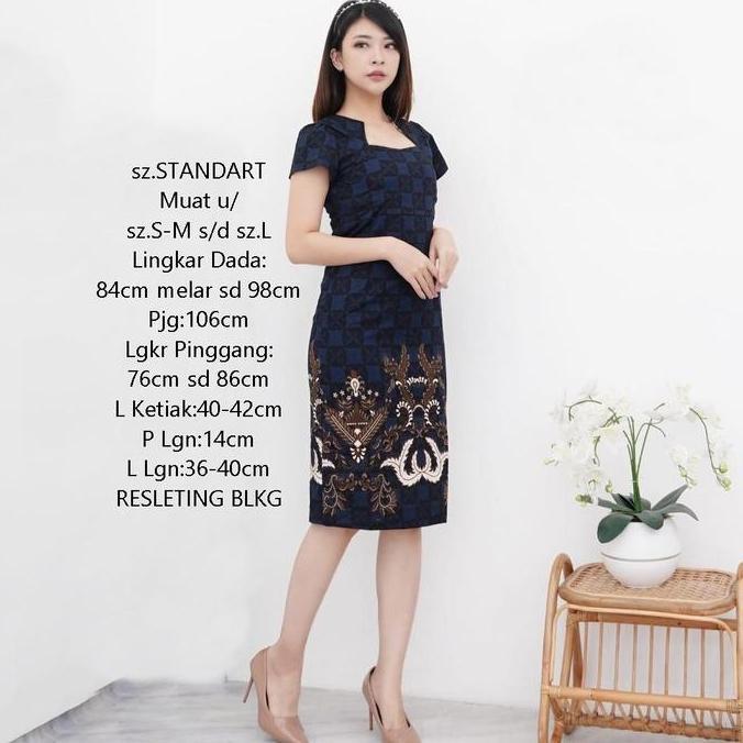 TERKINI Midi Dress Batik Wanita Bodycon Slim fit Katun stretch Casual Formal TERKINI